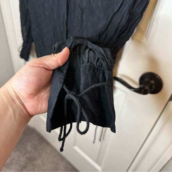 Savage X Fenty Black Lace Up Sides Voile Monogram Button Down Sleep Shirt Sz XS - Picture 6 of 7